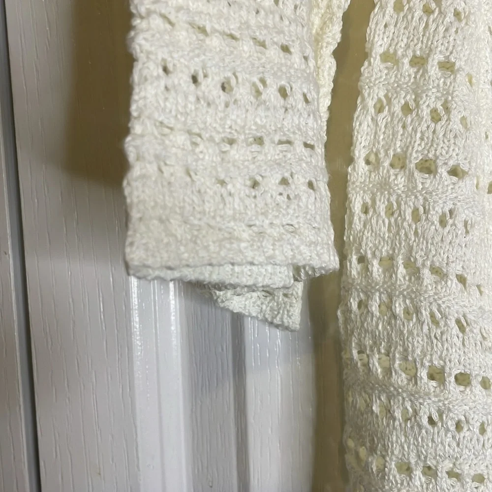 Crochet Knit Tie Closure Cover-Up, Women’s L, Cream